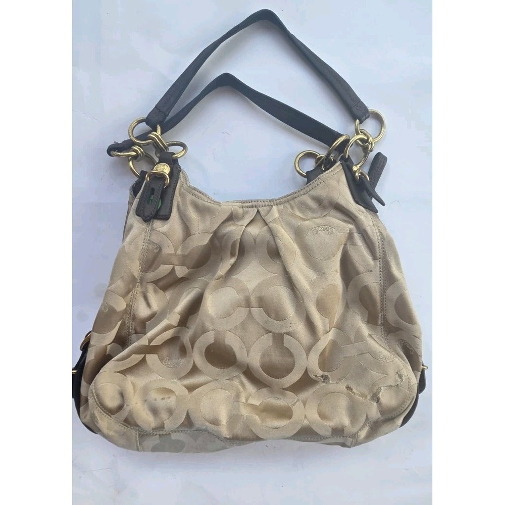 Coach Maggie Signature Tan Brown Sateen Carryall Shoulder Bag #15757